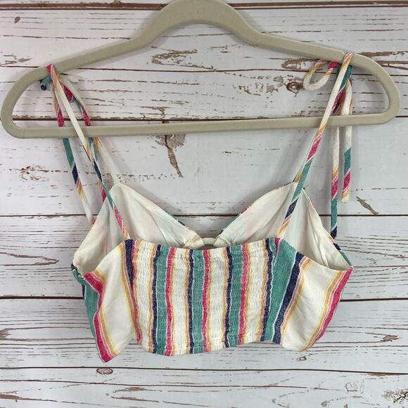 Windsor M Multicolor Stripe Sweetheart Neck Tie Straps Smocked Crop Top - Picture 6 of 9